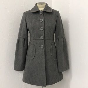 ESPRIT Wool Coat Bell Sleeves Buttons Gray Pockets